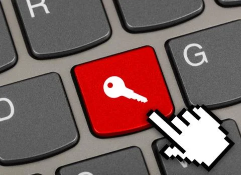 Computer keyboard with security key Stock Photos