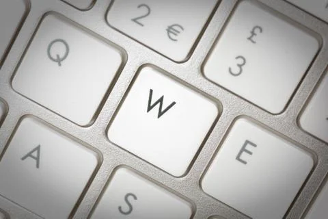 Computer keyboard - silver keyboard of a laptop with button W isolated. Home  Foto stock