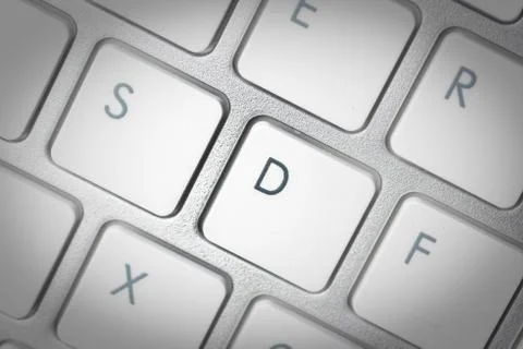 Computer keyboard - silver keyboard of a laptop with button D isolated. Home  Stock Photos