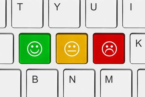 Computer keyboard with smile keys Computer keyboard with smile keys - tech... Foto stock