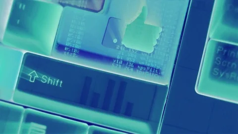 Computer keyboard with social media icon symbol in electronic light background Видео 77055087