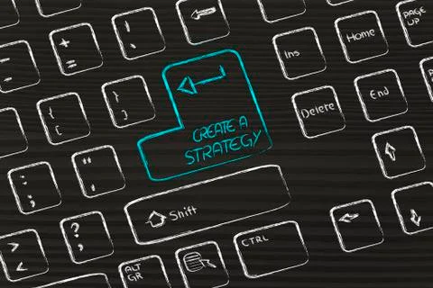 Computer keyboard with special key: create a strategy 库存插图