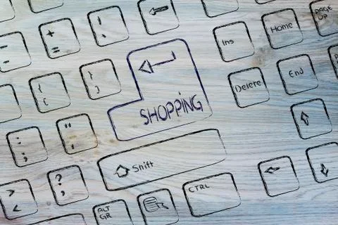 Computer keyboard with special key: shopping Illustrazione stock