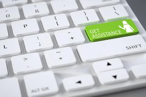A computer keyboard with the symbol get assistance Stock Photos
