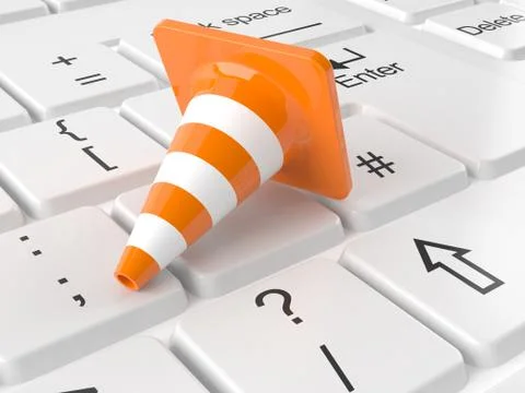 Computer keyboard with traffic cone Stock Illustration