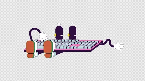 Computer keyboard typing groovy retro character animation Stock Footage 332333018