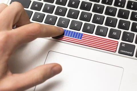 Computer keyboard with the US flag on it Stock Photos