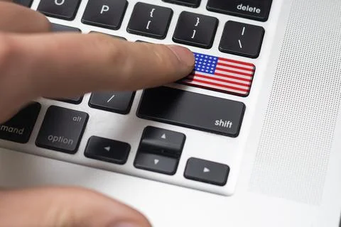 Computer keyboard with the US flag on it Stock-Fotos