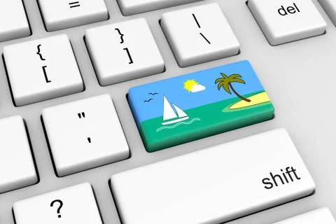 Computer Keyboard with Vacation Reservation Button 3D Illustration Stock Illustration