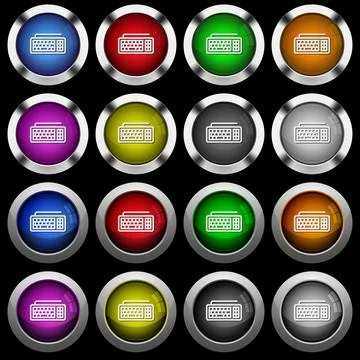 Computer keyboard white icons in round glossy buttons on black background 스톡 일러스트