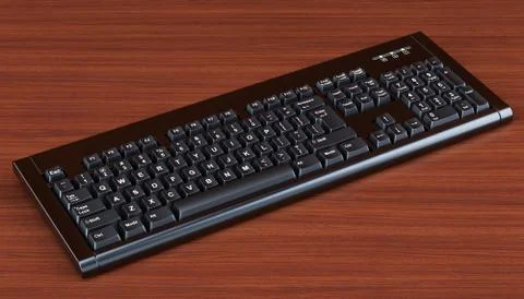 Computer Keyboard on the wooden table. 3D rendering イラスト素材