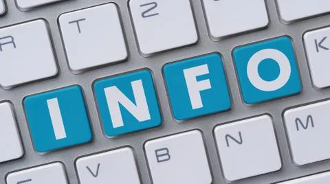 A  computer keyboard with the word Info Photos