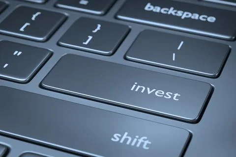 Computer keyboard with the word "Invest" on one key. Investment concept. 3D.. Stock Illustration