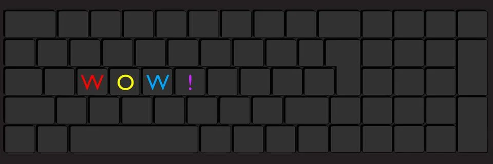 Computer Keyboard with Wow text. Close-up of an electronic Computer Device pa Stock Illustration