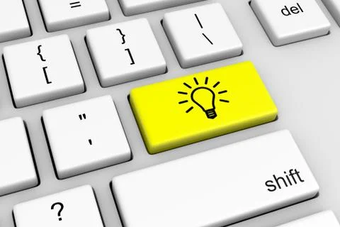 Computer Keyboard with Yellow Light Bulb Button Illustration Stock Illustration