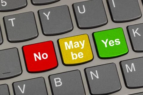 Computer keyboard with Yes No and Maybe keys Stockfoto's