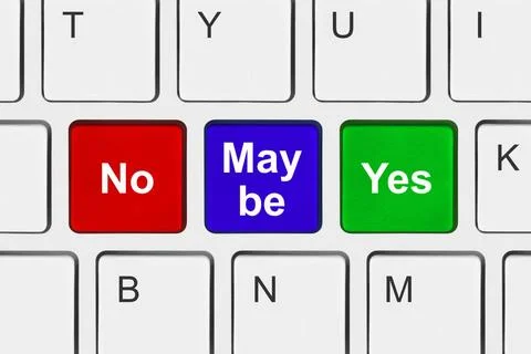 Computer keyboard with Yes No and Maybe keys Computer keyboard with Yes No... 스톡 사진