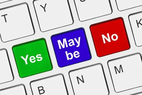 Computer keyboard with Yes No and Maybe keys Computer keyboard with Yes No... 스톡 사진