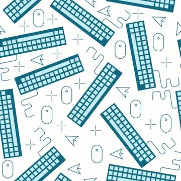 Computer keyboards and thin line mouse devices on white background, vector Stock Illustration