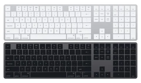 Computer keyboards. Laptop isolated gray and black key button board for digital Stock Illustration