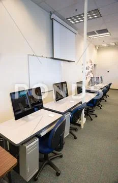 Computer lab college campus lecture hall dry erase board screen Stock Photos