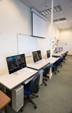 Computer lab college campus lecture hall dry erase board screen Stock Photos