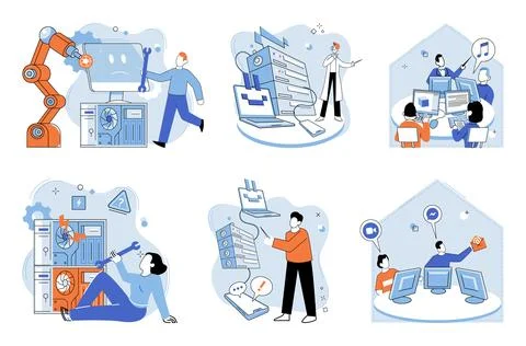 Computer lab. Companies leverage digital solutions to streamline their business 스톡 일러스트