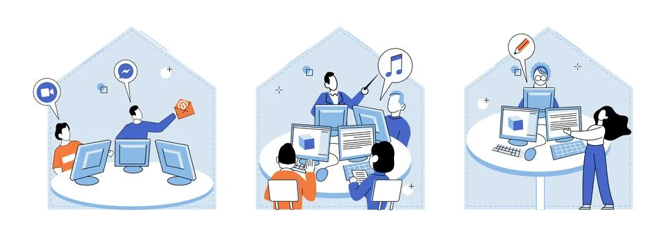 Computer lab. The computer lab metaphor represents space for learning 스톡 일러스트