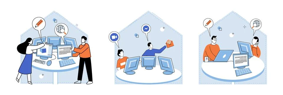 Computer lab. Digital technology has transformed businesses and industries 스톡 일러스트