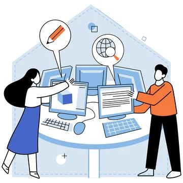 Computer lab. Innovation in technology empowers industries to adapt and thrive Stock Illustration