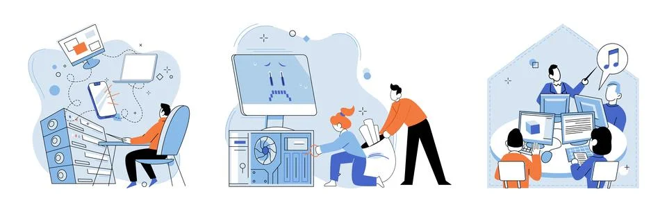 Computer lab. The modern era is characterized by innovative technological Stock Illustration