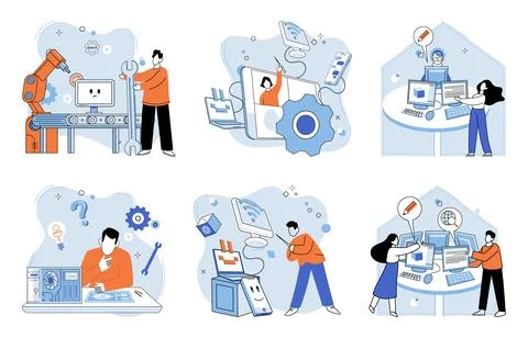 Computer lab. Organizations invest in technology to improve productivity and 스톡 일러스트