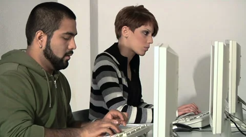 Computer lab with teacher and students at school Stock Footage 959455