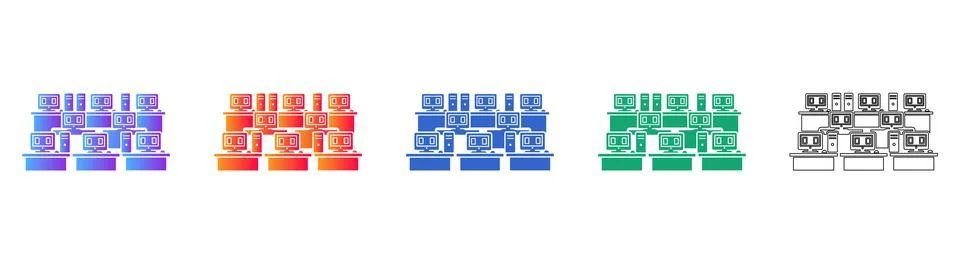 Computer Lab Workstation Network Icons Stock Illustration