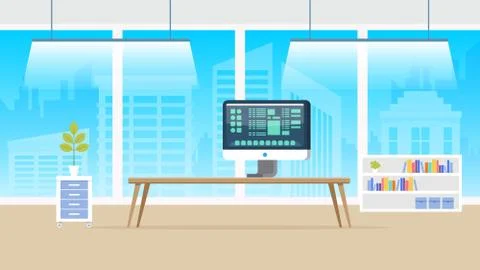 Computer Laboratory Panorama. Flat Illustration. Stock Illustration