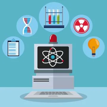 Computer laboratory test molecule atom idea Stock Illustration