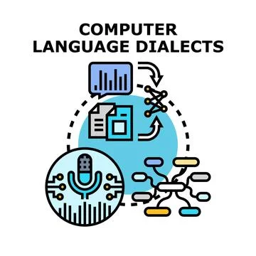 Computer language dialects processing data and information Illustrazione stock