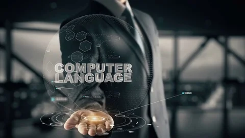 Computer Language with hologram businessman concept Stock Footage 79937644