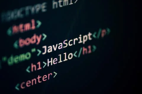 Computer language programming Javascript code internet text editor components Stockfoto's