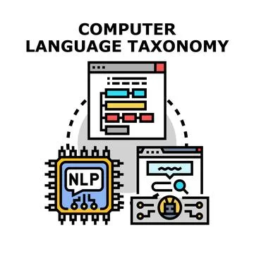 Computer language taxonomy and natural language processing concept Stock Illustration