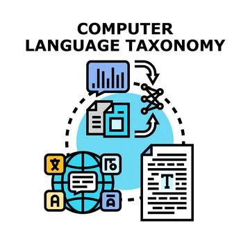 Computer language taxonomy classifying data and information processing Stock Illustration