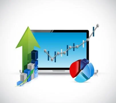 Computer lap business graphs concept illustration Stock Illustration