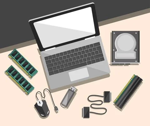 Computer laptop and microchips Ilustración de archivo