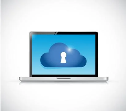 Computer laptop and secure cloud. illustration Stock Illustration