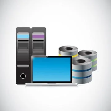 Computer laptop and servers storage concept Stockillustratie
