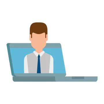 Computer laptop with businessman Stock Illustration