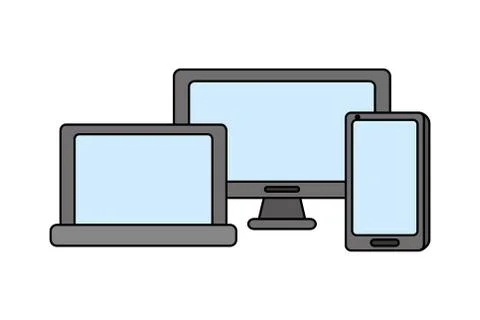 Computer laptop cellphone gadgets Illustrazione stock