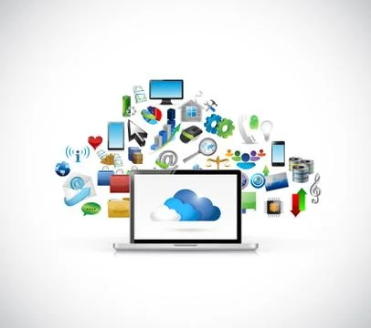 Computer laptop cloud computing icons Ilustração Stock