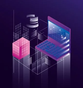 Computer laptop with data center icons Illustrazione stock