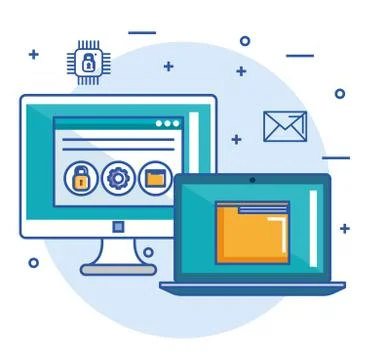 Computer laptop folder file web site security concept 스톡 일러스트